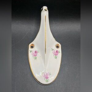 Towne Vintage Pink Floral Rose Gold Trim White Porcelain Wall Hook Feminine